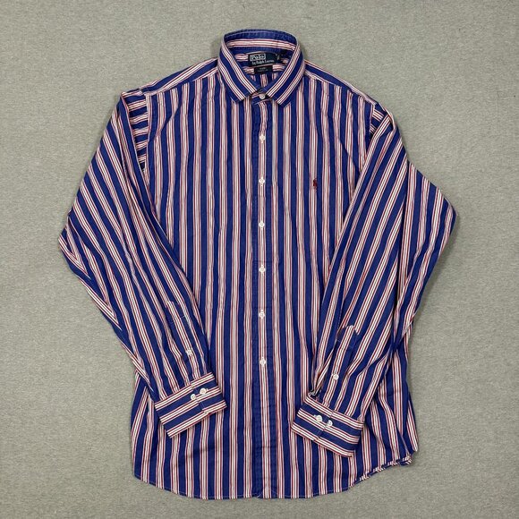 Polo Ralph Lauren Red Stripe Button Down Cotton Shirt Size XXL Crest Vintage 90s - Picture 1 of 8